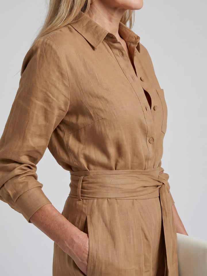 Jovie | Langärmliger Jumpsuit mit Knopfleiste und weitem Bein