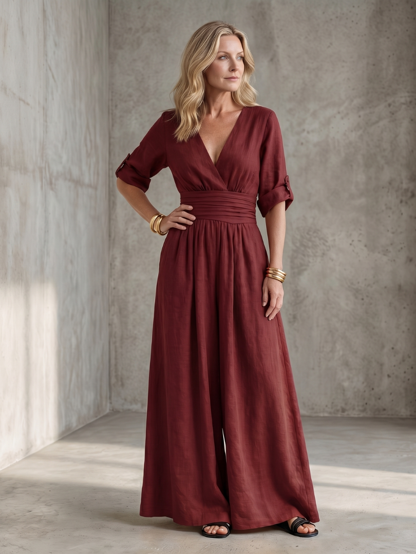Wanda | Kreuz-Front Weitbeiniger Jumpsuit
