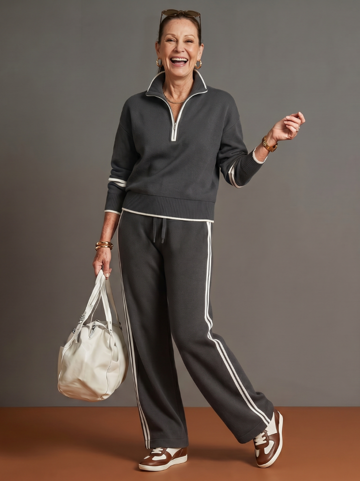 Regen | Zip-Hals Langarm-Seitenstreifen Leggings-Set
