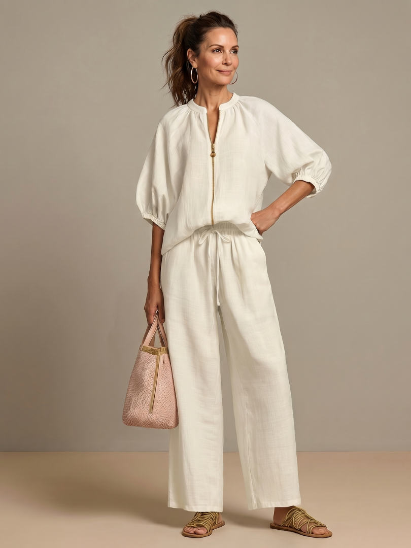 Natalia | Blouson-Top mit Reißverschluss und weit geschnittene Hose