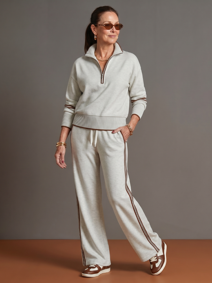 Regen | Zip-Hals Langarm-Seitenstreifen Leggings-Set