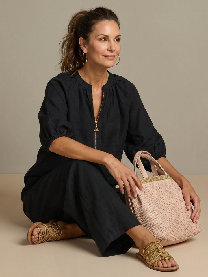 Natalia | Blouson-Top mit Reißverschluss und weit geschnittene Hose