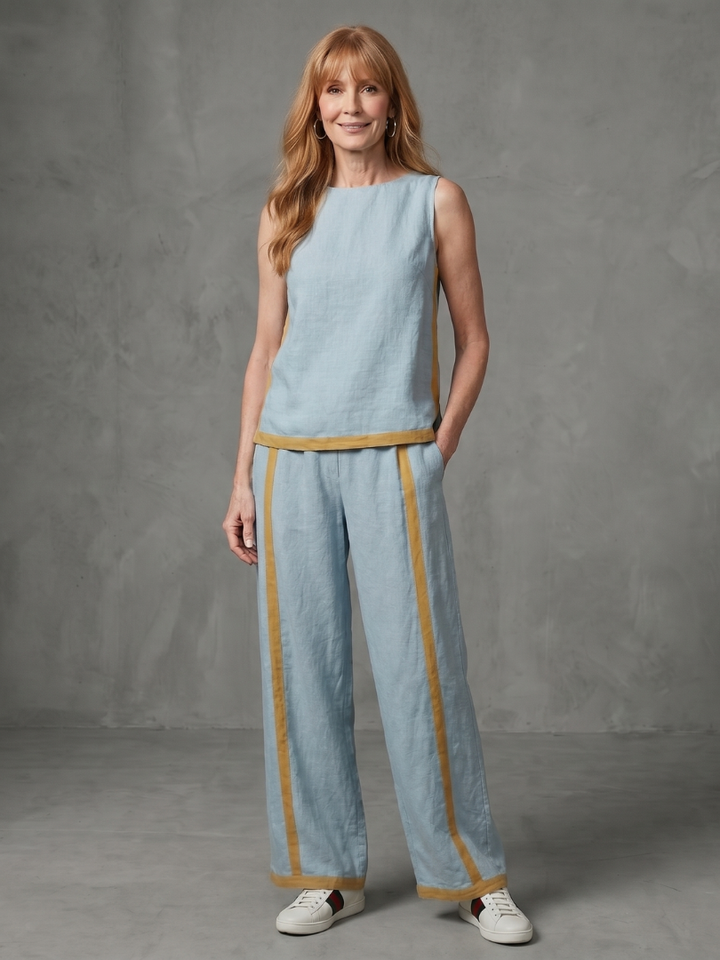 Inara | Ärmelloses Top mit weitem Bein Kontrast-Hosen-Set