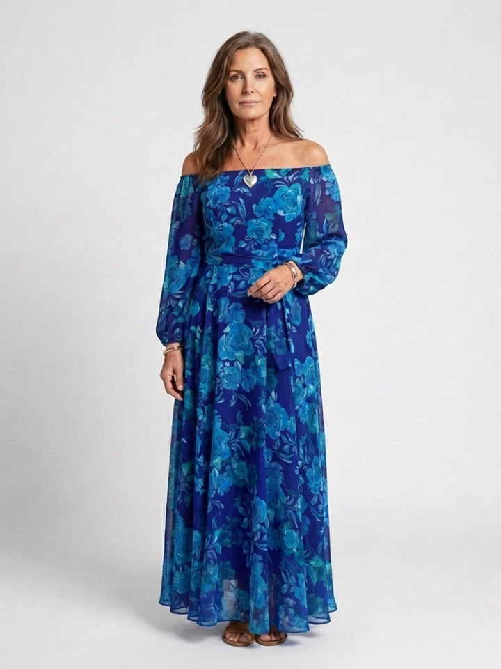 Aspen | Off-Shoulder Blumenkleid Maxi