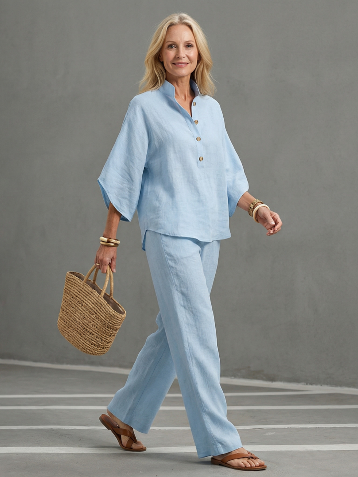 Amity | Knopf-Front Relaxed Tunika-Hosen-Set