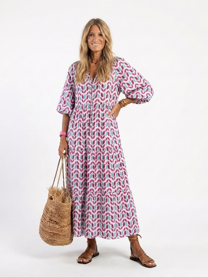 Mireya | Geometrisches Print Langarm-Tierkleid