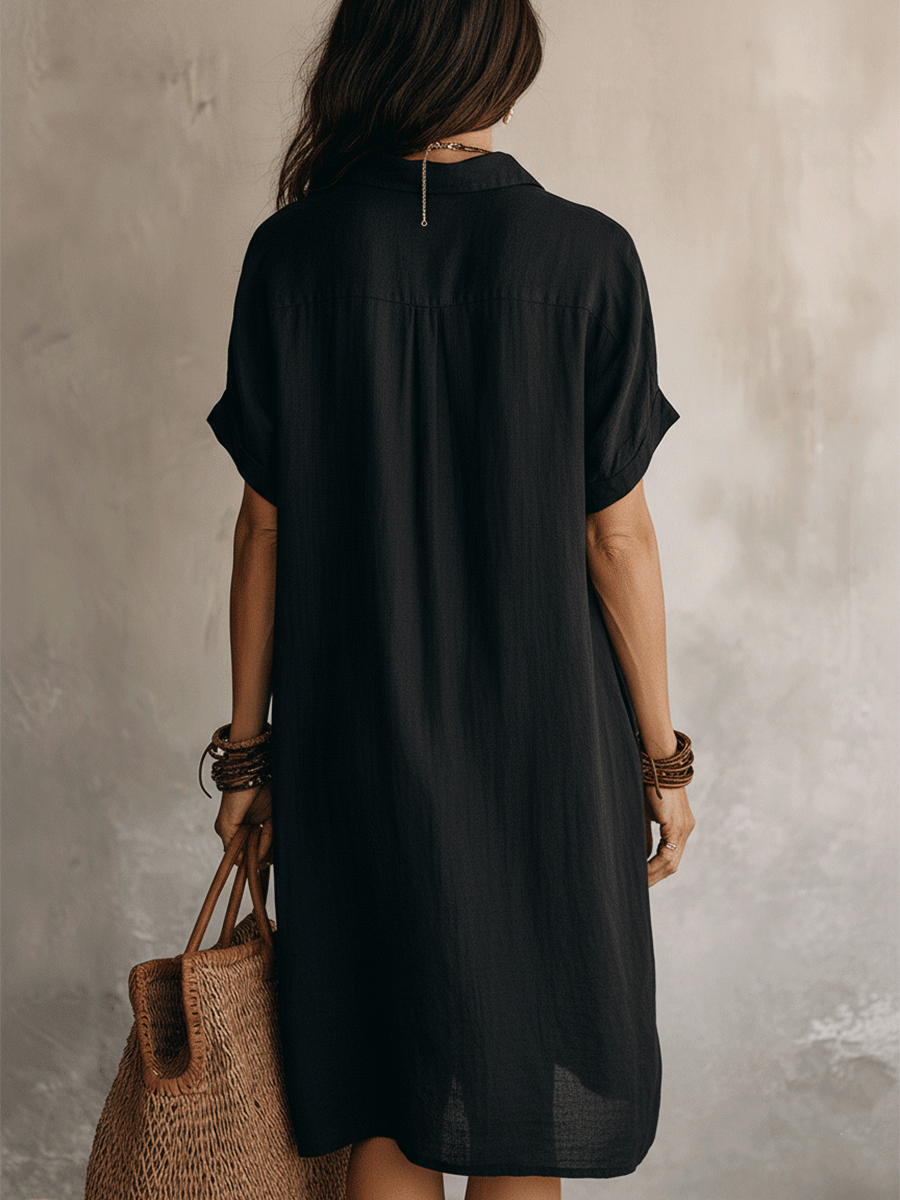 Heike | Bequemes Leinenkleid mit Knopfleist