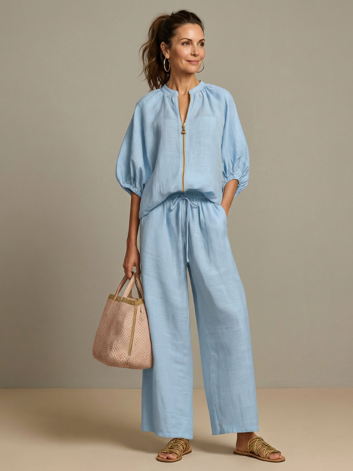 Natalia | Blouson-Top mit Reißverschluss und weit geschnittene Hose