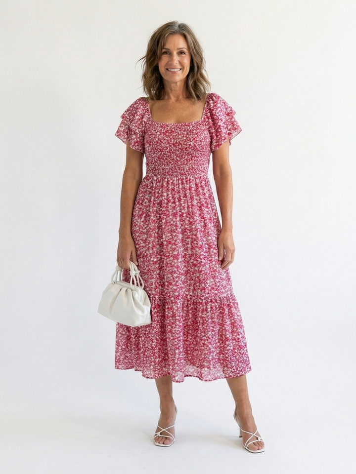 Odette | Off-Shoulder Blumen Smocked Midi Kleid