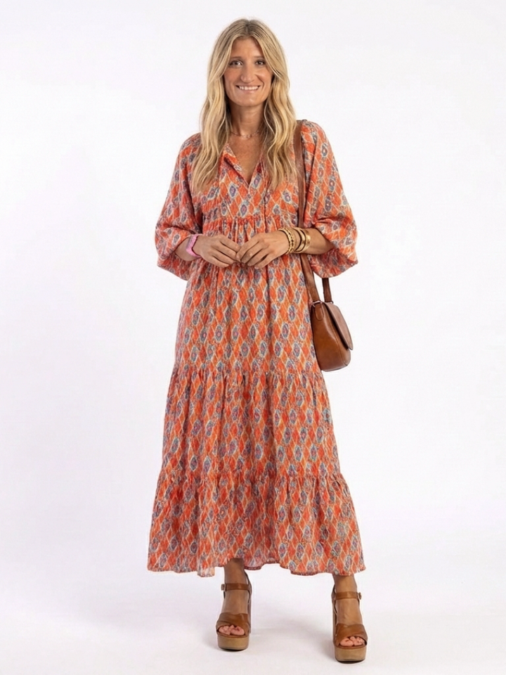 Amara | Geometrisches Print V-Ausschnitt Midikleid