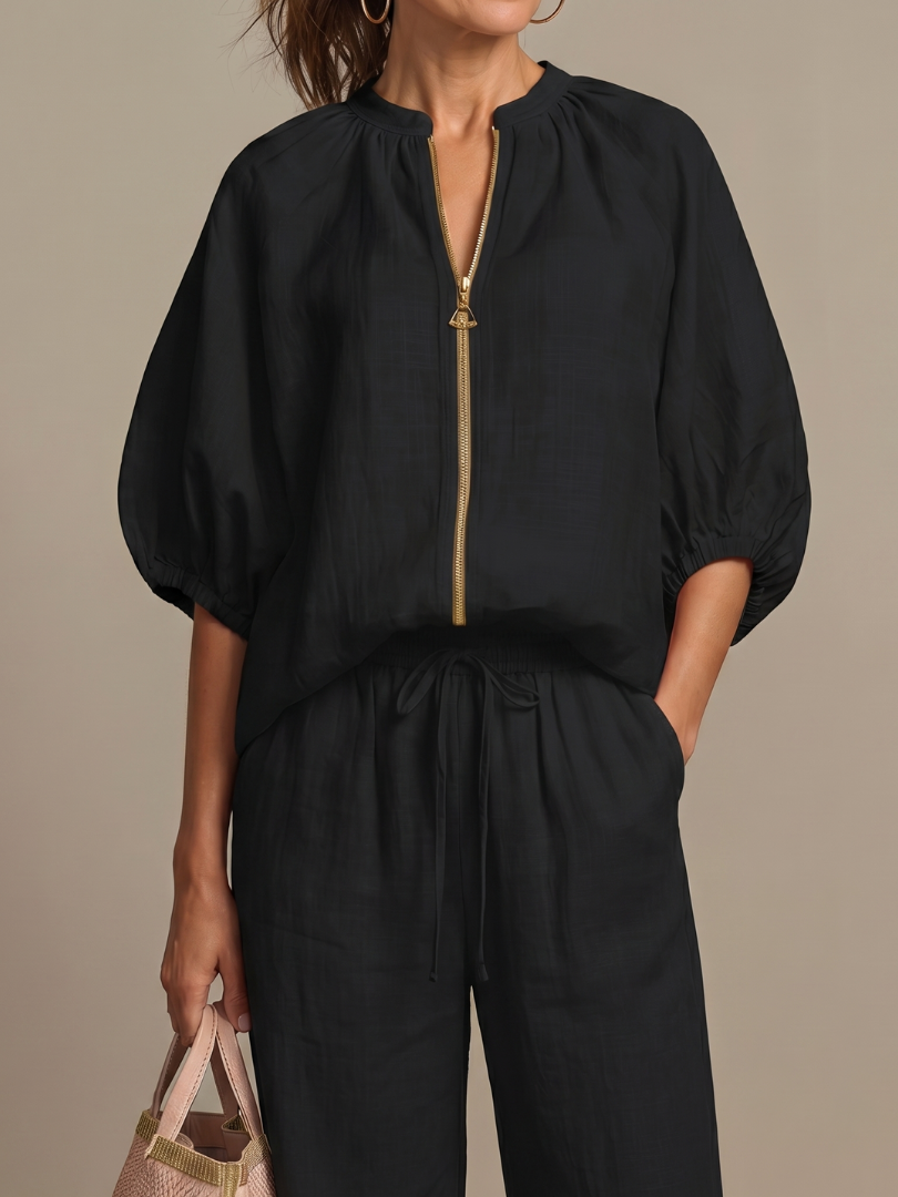 Natalia | Blouson-Top mit Reißverschluss und weit geschnittene Hose