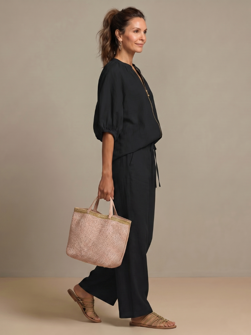 Natalia | Blouson-Top mit Reißverschluss und weit geschnittene Hose