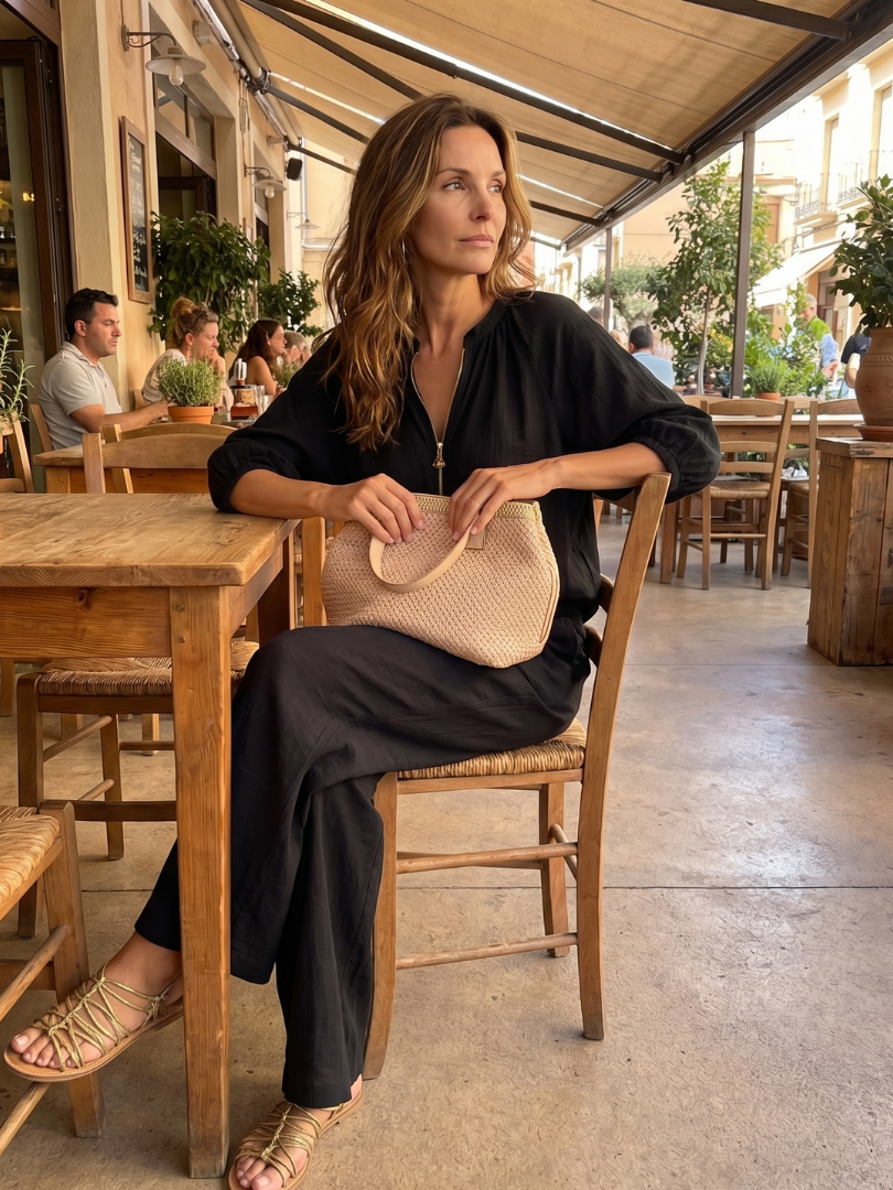 Natalia | Blouson-Top mit Reißverschluss und weit geschnittene Hose