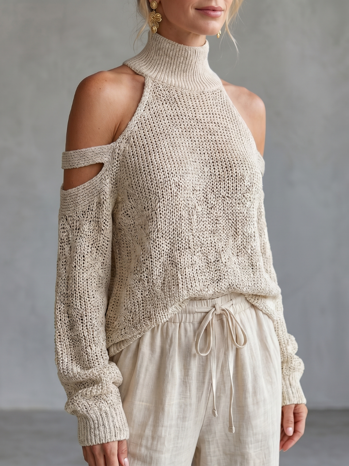 Questa | Offene Schulter Stricktop und Weite Hose Set