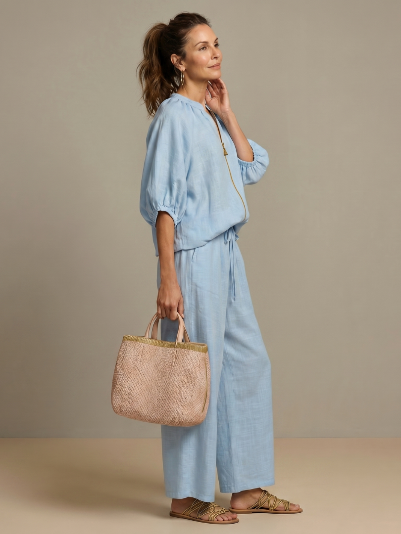 Natalia | Blouson-Top mit Reißverschluss und weit geschnittene Hose