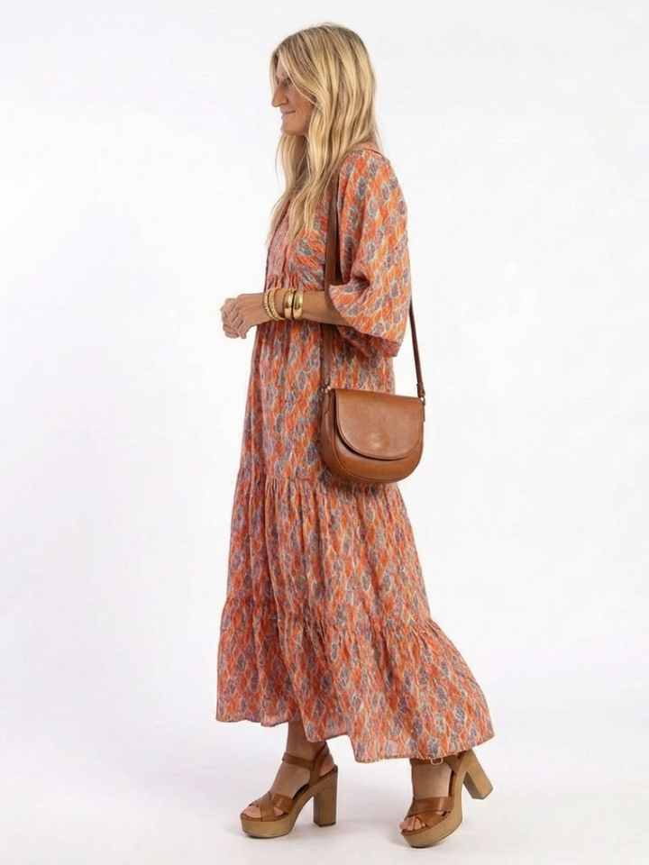 Amara | Geometrisches Print V-Ausschnitt Midikleid