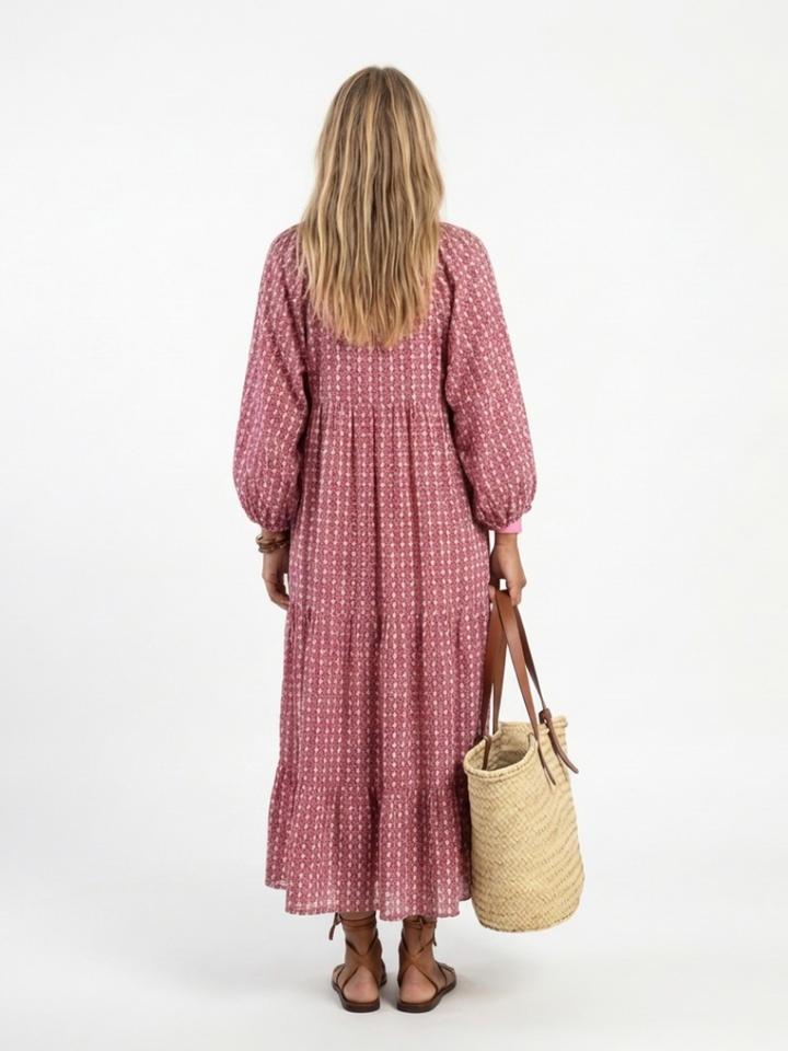 Arlette | Geometrisches Druck Langarm Midi Kleid