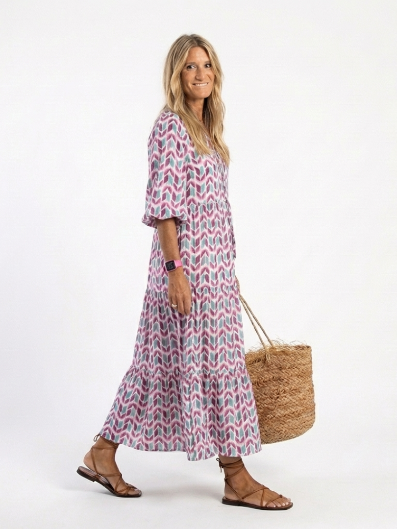 Mireya | Geometrisches Print Langarm-Tierkleid