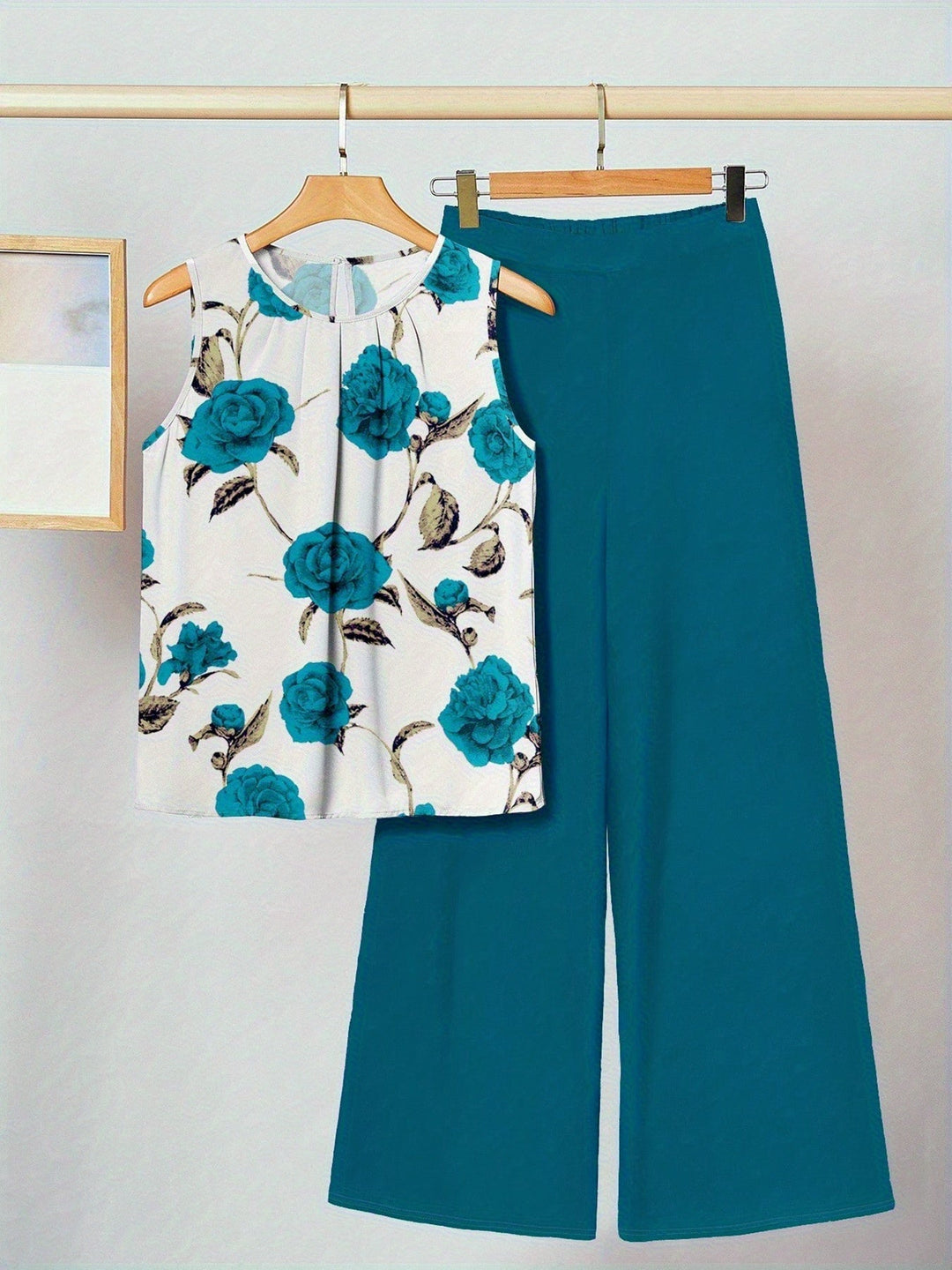 Alicia | Cyan Floral Zweiteiliges Set