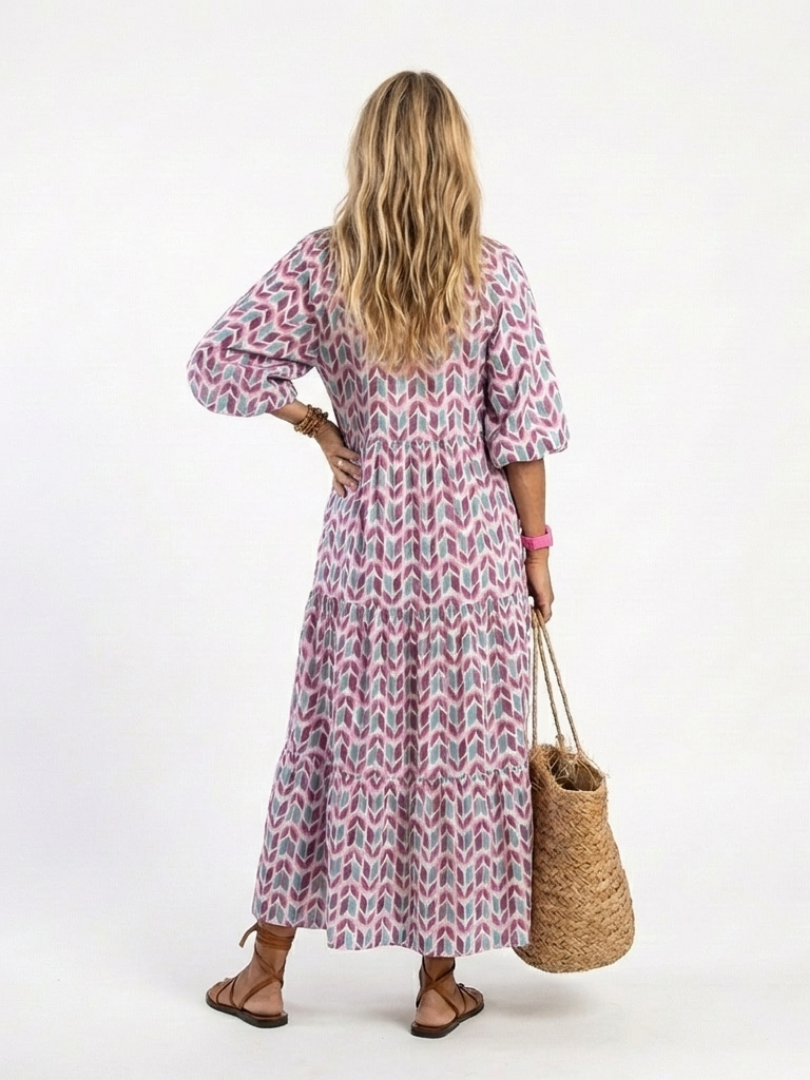 Mireya | Geometrisches Print Langarm-Tierkleid