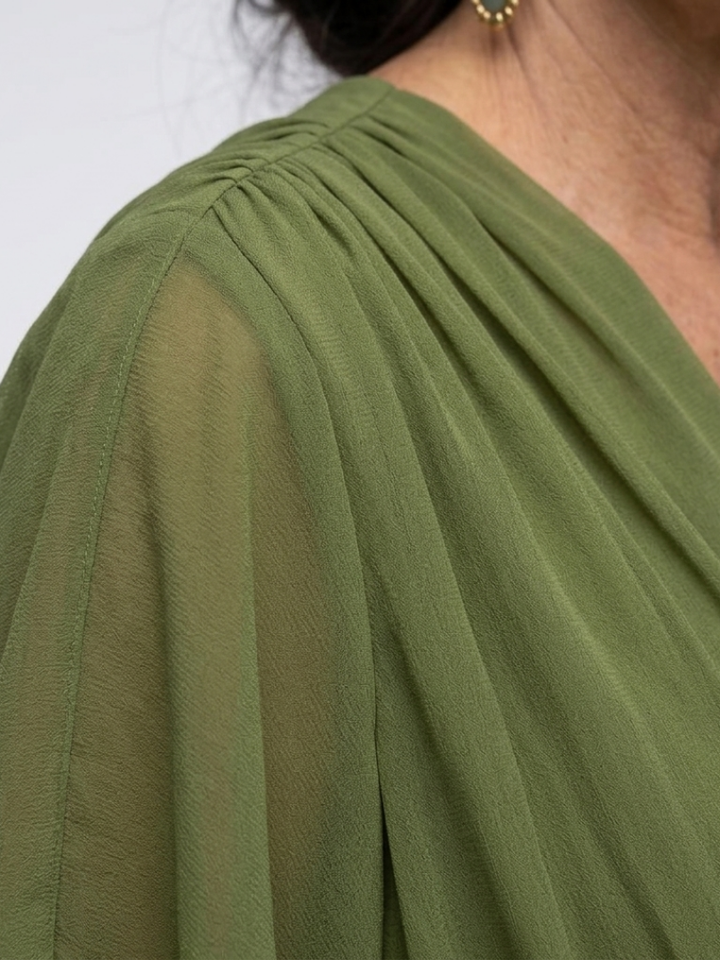 Elysia | V-Ausschnitt Drapiertes Taillenband Midi-Kleid