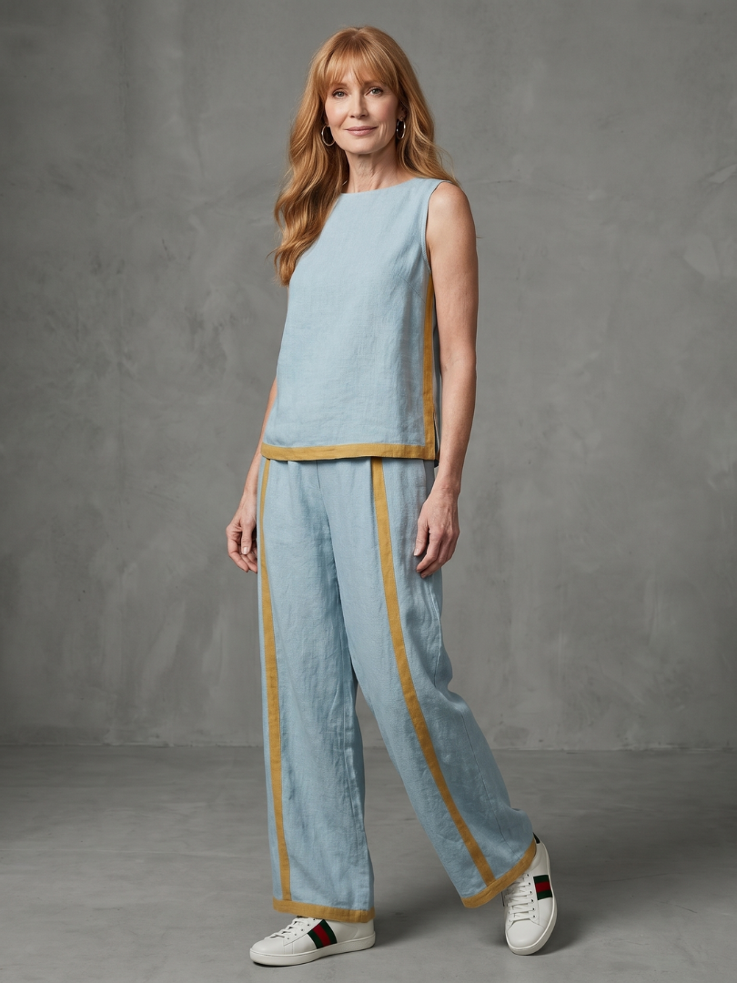 Inara | Ärmelloses Top mit weitem Bein Kontrast-Hosen-Set