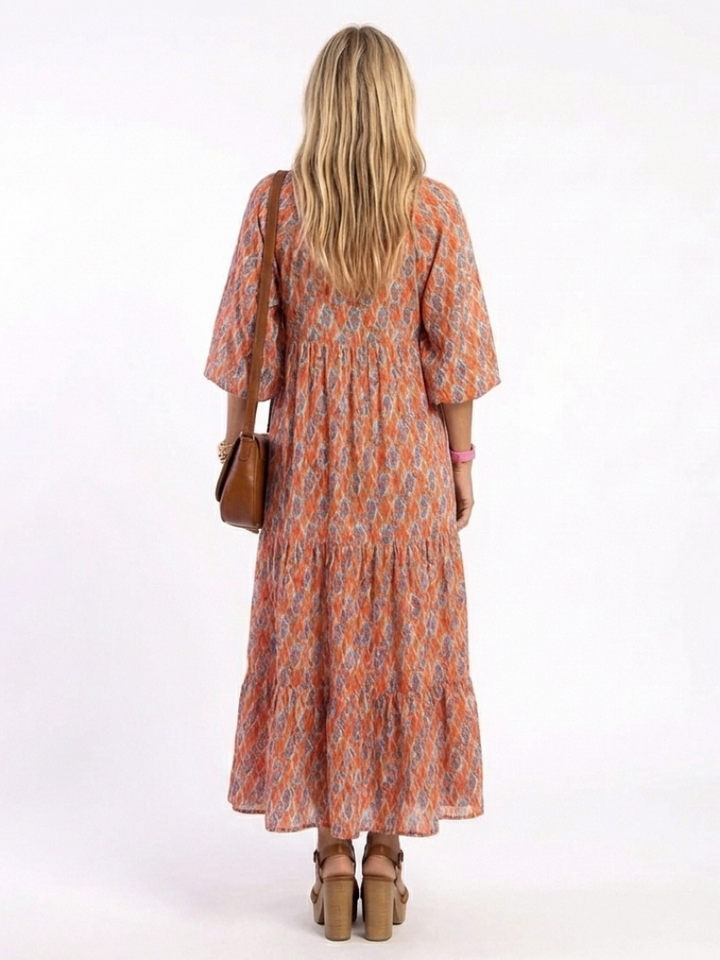 Amara | Geometrisches Print V-Ausschnitt Midikleid
