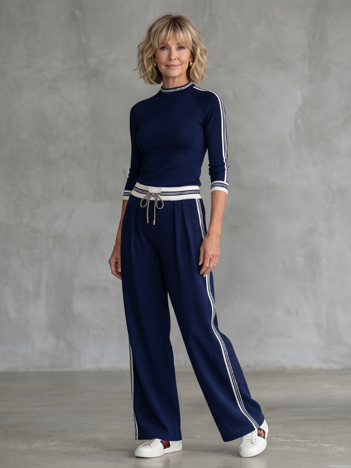Eirlys | Enganliegendes Langarm-Top mit Weitbein-Hosen-Set