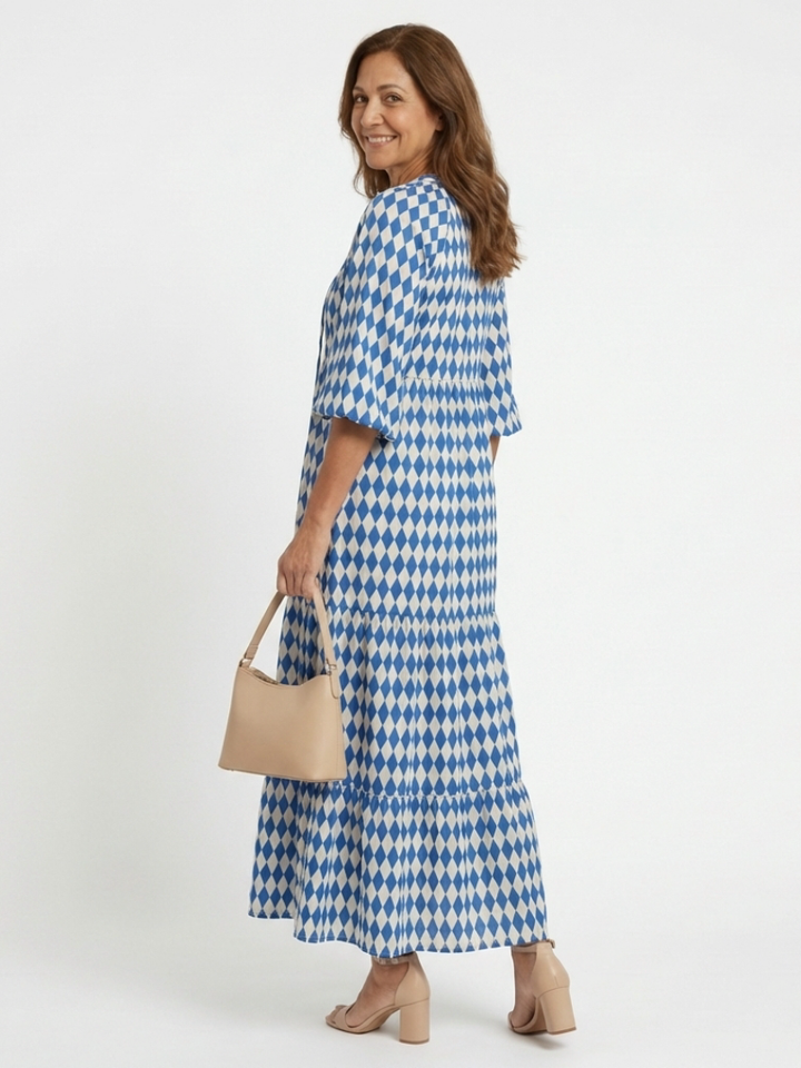 Elodie | Diamantmuster gestuftes Midi-Kleid