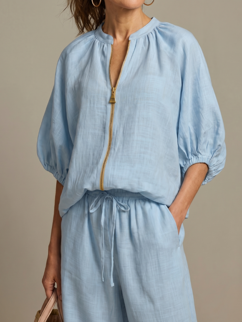 Natalia | Blouson-Top mit Reißverschluss und weit geschnittene Hose