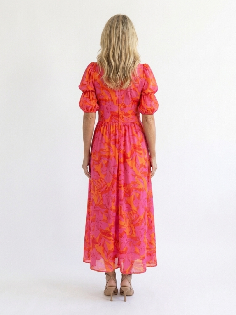 Willow | Florales V-Ausschnitt Midi Kleid mit Puffärmeln