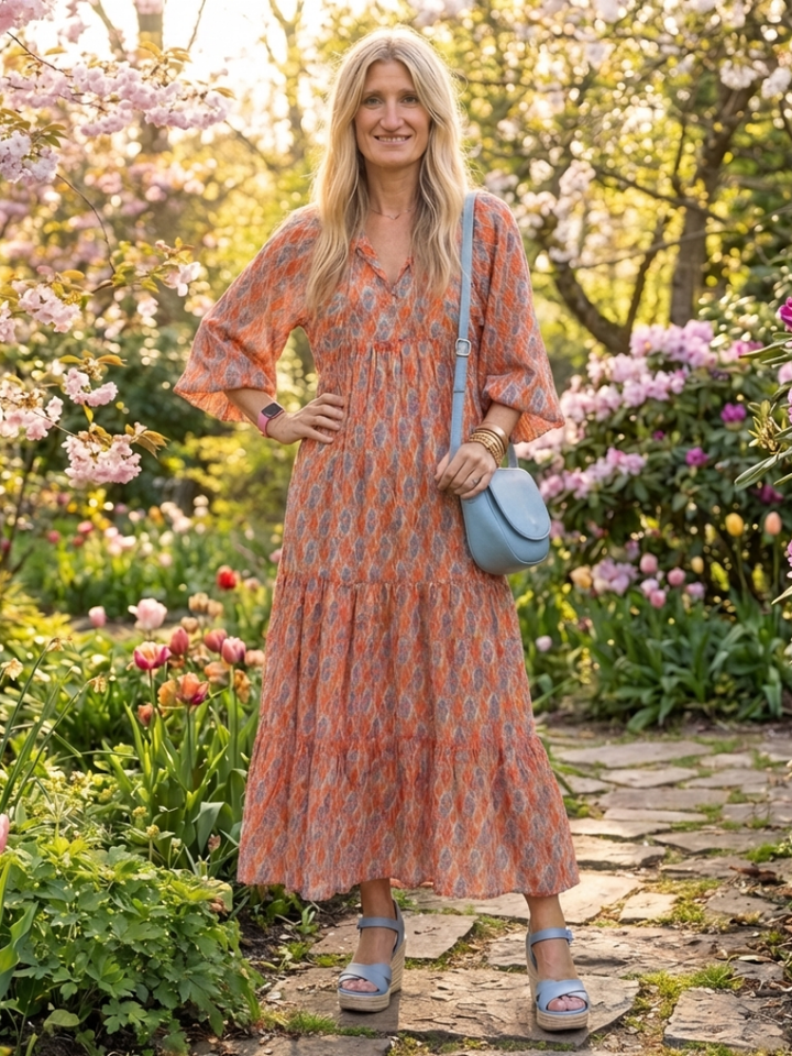 Amara | Geometrisches Print V-Ausschnitt Midikleid