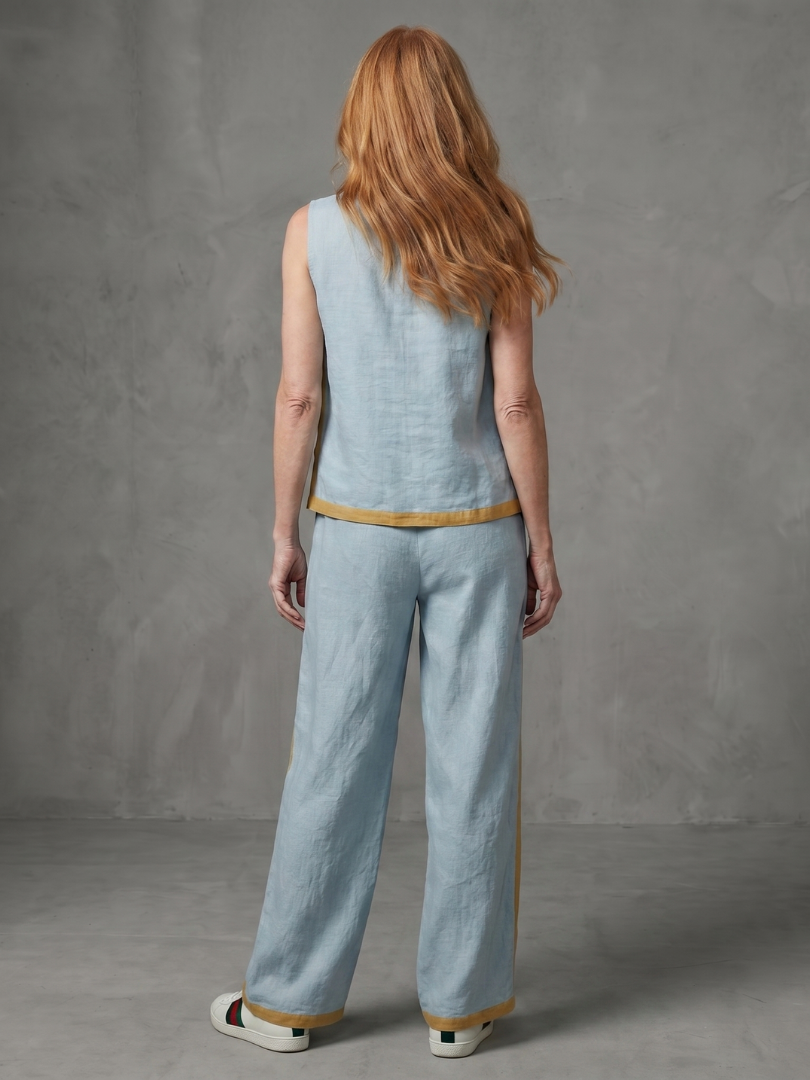 Inara | Ärmelloses Top mit weitem Bein Kontrast-Hosen-Set