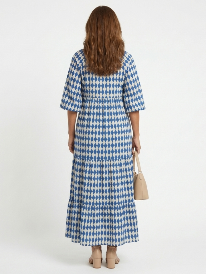 Elodie | Diamantmuster gestuftes Midi-Kleid