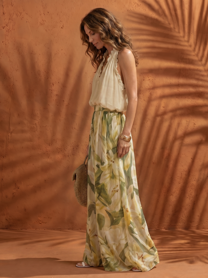 Solange | Halter Neck Bluse Floral Weite Hose Set