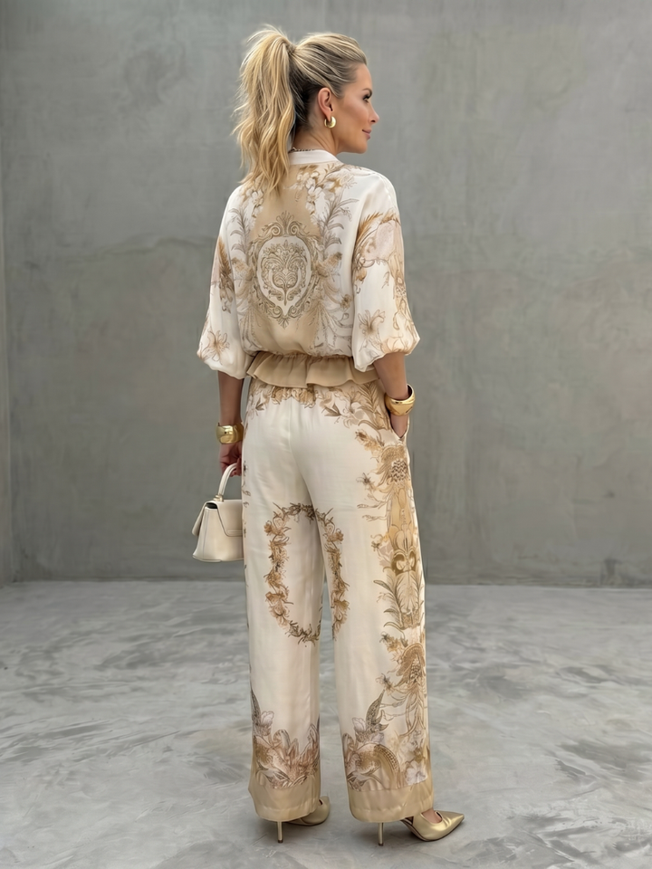 Indie | Zip-Front Blouson Top Bedrucktes Zweiteiliges Set