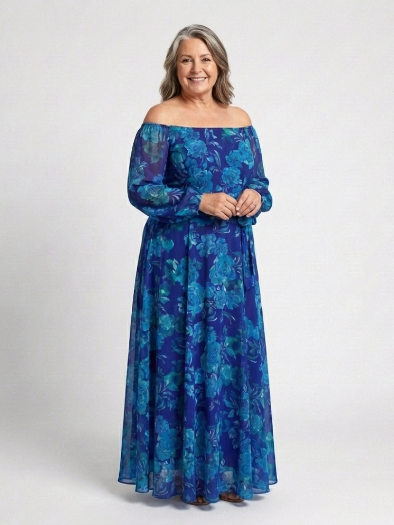 Aspen | Off-Shoulder Blumenkleid Maxi
