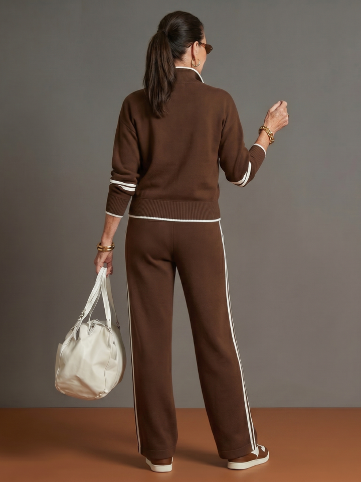 Regen | Zip-Hals Langarm-Seitenstreifen Leggings-Set