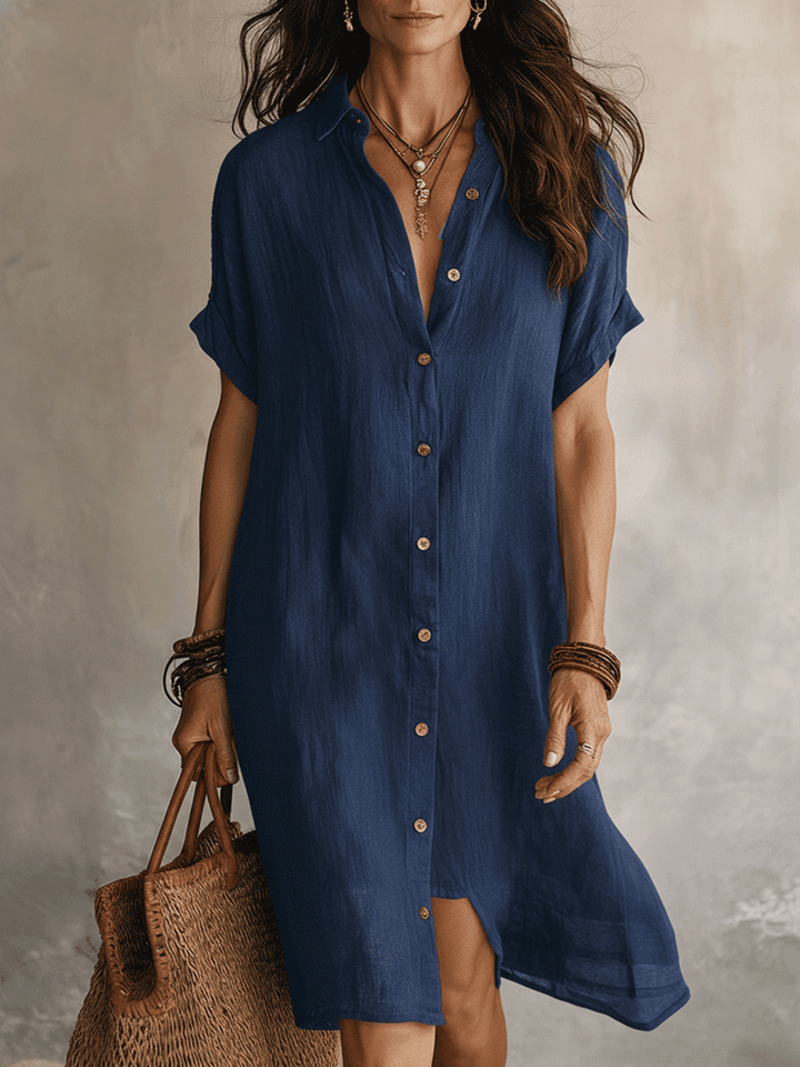 Heike | Bequemes Leinenkleid mit Knopfleist