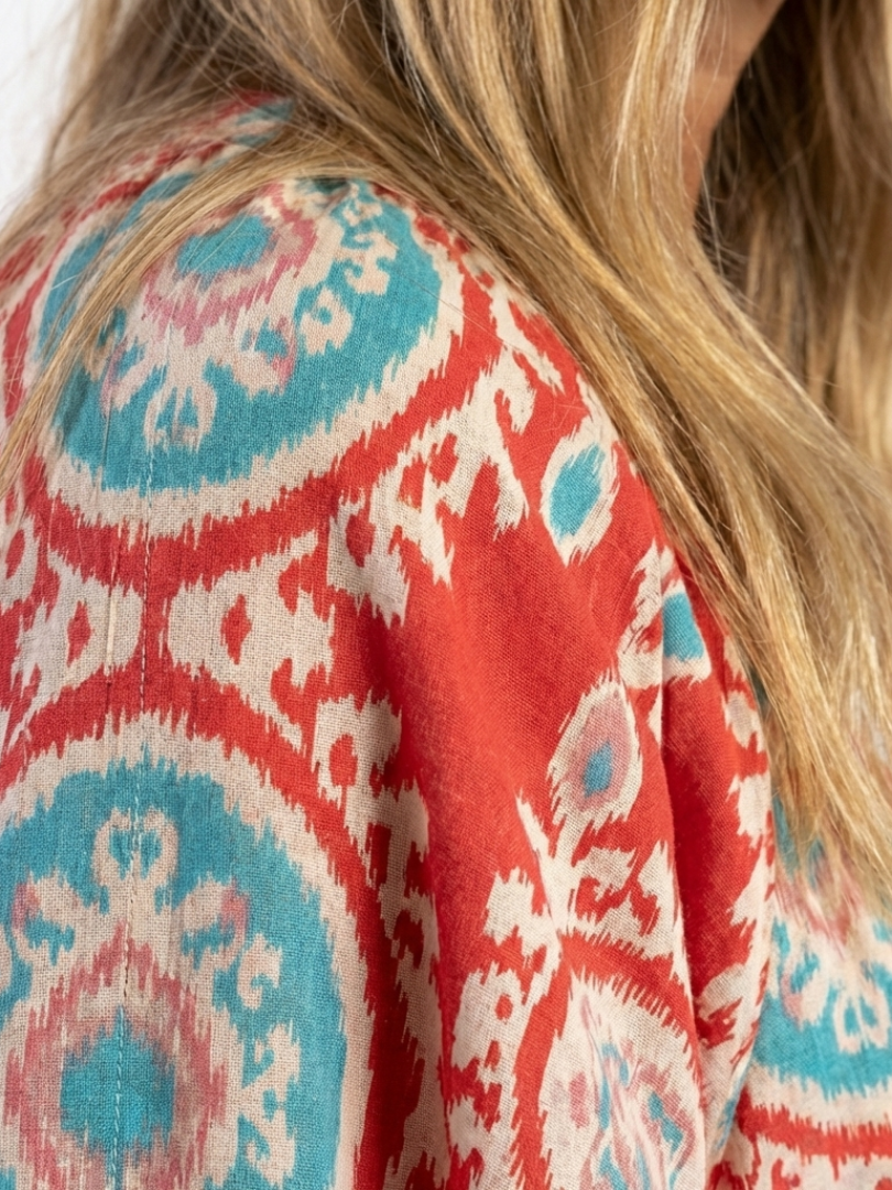 Zaria | Paisley-Druck V-Ausschnitt Kurzarm Midi-Kleid