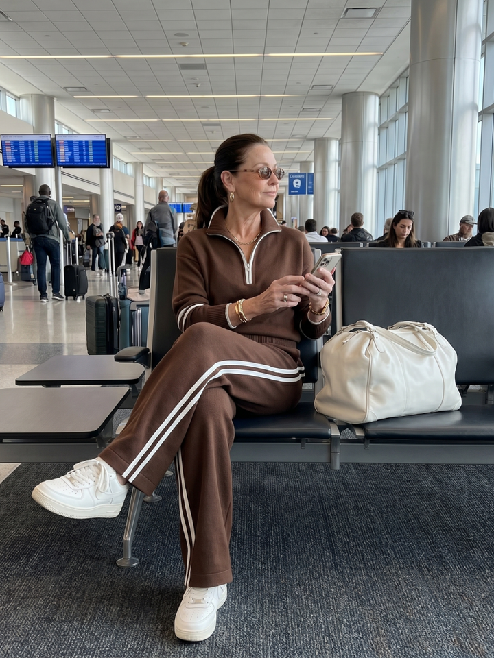 Regen | Zip-Hals Langarm-Seitenstreifen Leggings-Set