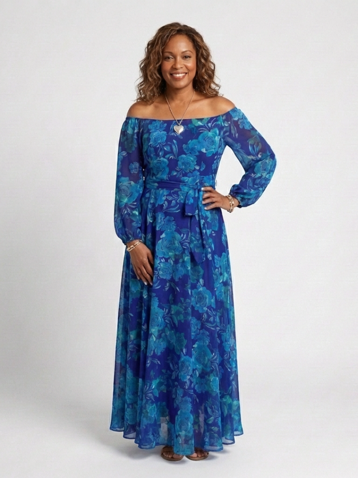 Aspen | Off-Shoulder Blumenkleid Maxi