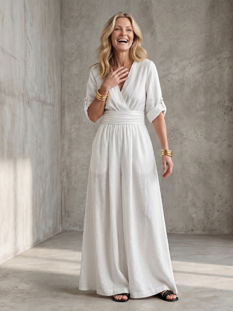 Wanda | Kreuz-Front Weitbeiniger Jumpsuit