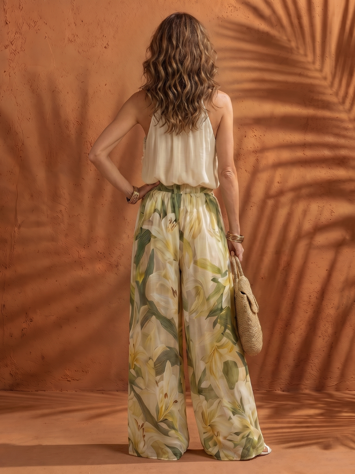 Solange | Halter Neck Bluse Floral Weite Hose Set