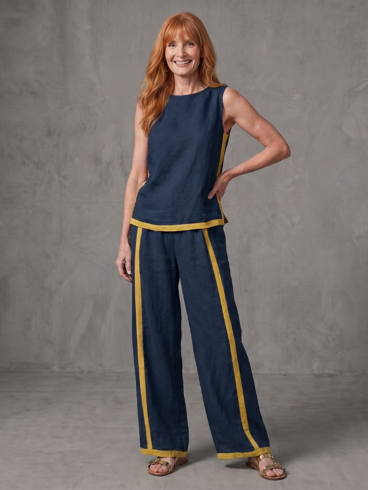 Inara | Ärmelloses Top mit weitem Bein Kontrast-Hosen-Set