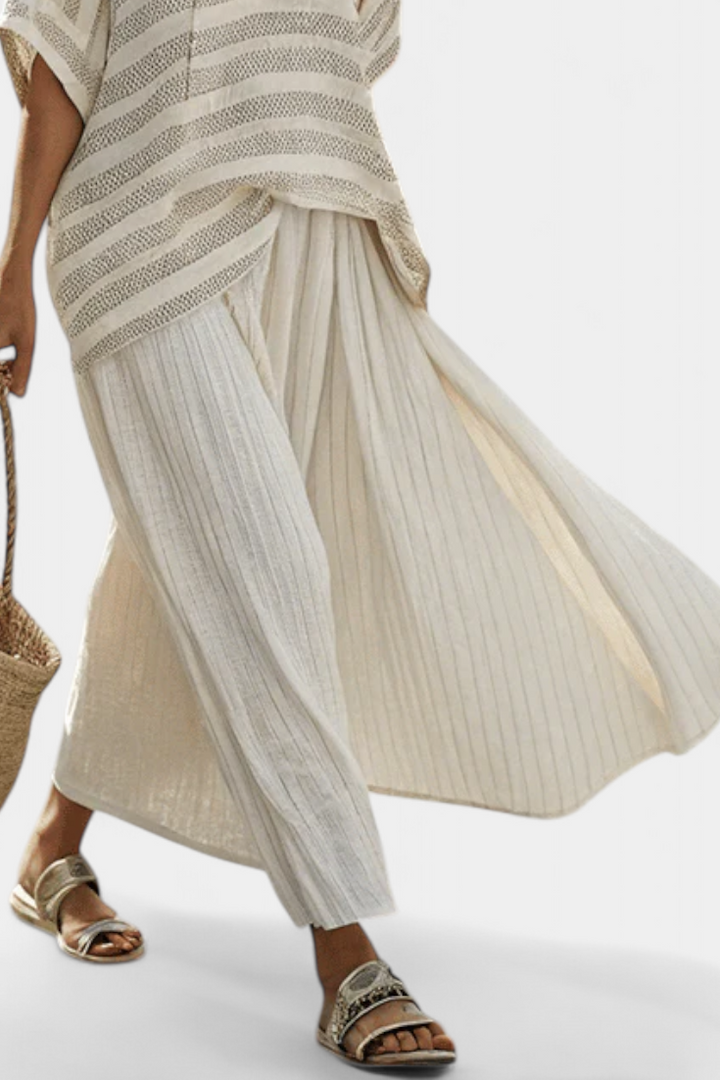 Serena | Bequemes Gestreiftes Bambus-Top & Fließende Leinenhose