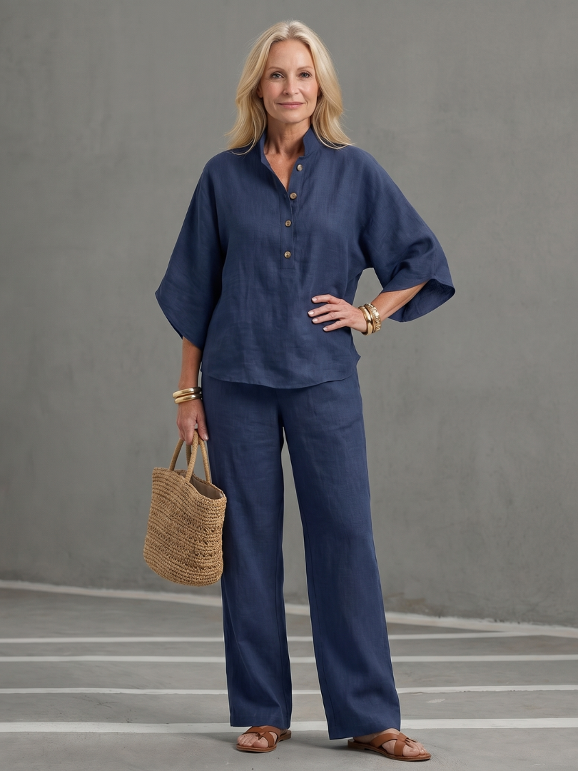 Amity | Knopf-Front Relaxed Tunika-Hosen-Set