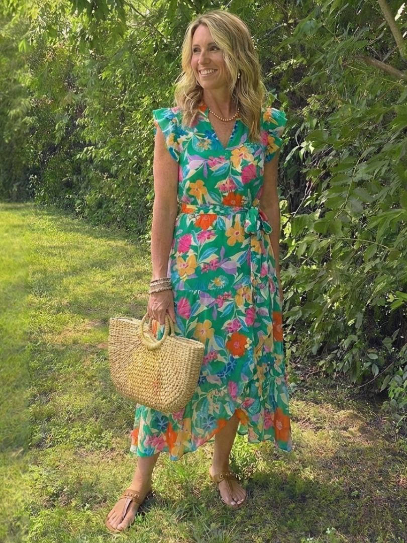 Lila | Floral V-Ausschnitt Schichten Midi Kleid