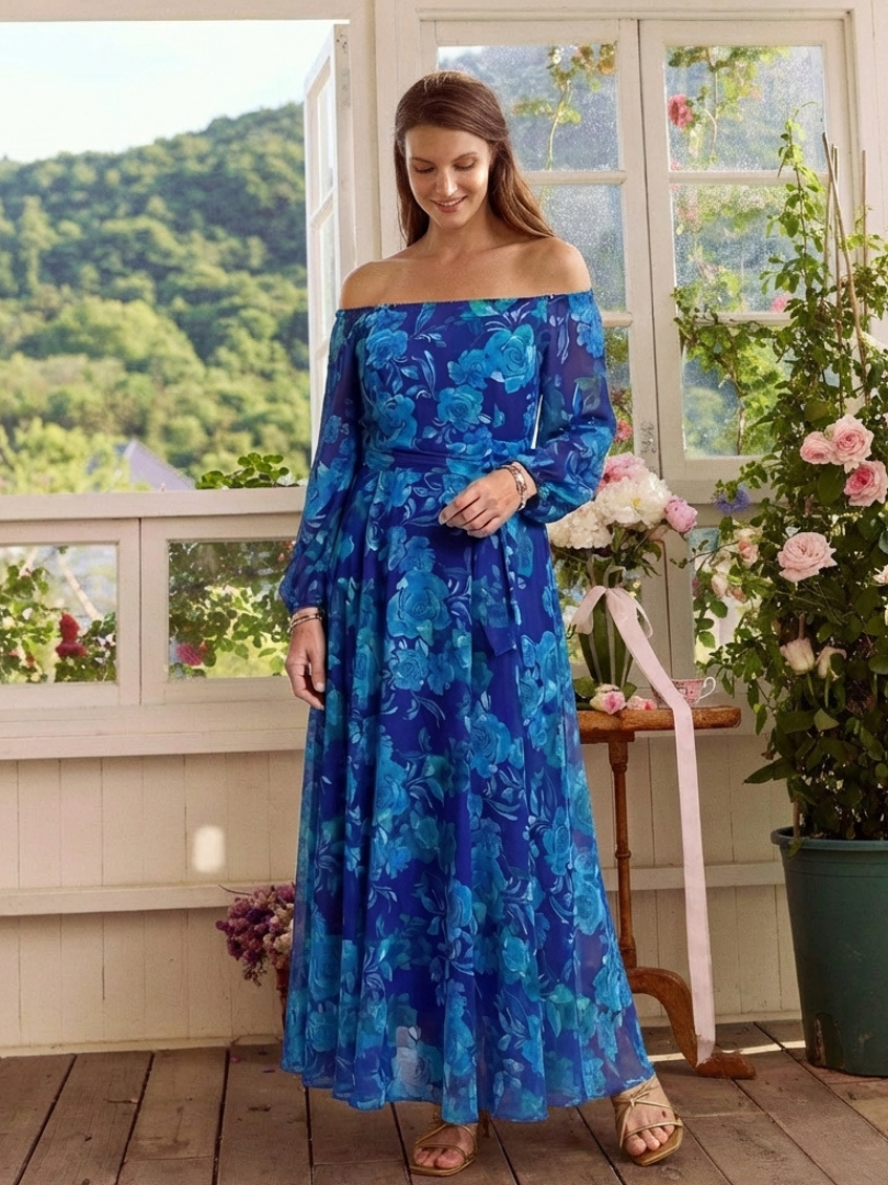 Aspen | Off-Shoulder Blumenkleid Maxi