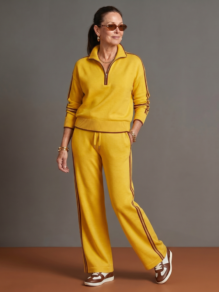 Regen | Zip-Hals Langarm-Seitenstreifen Leggings-Set